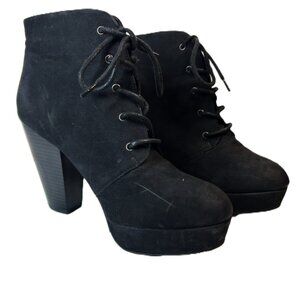 Massimo Black Faux Suede Platform Lace-Up Ankle Boot Heels Women’s 8.5